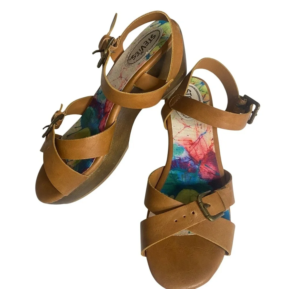 Steve Madden Stevies Groovy Sandals Girls Size 4 Brown Strap‎ Faux Leather